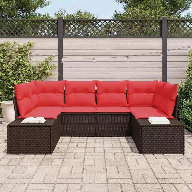 vidaXL Gartensofa-Set mit Kissen 6-teilig Braun Polyrattan