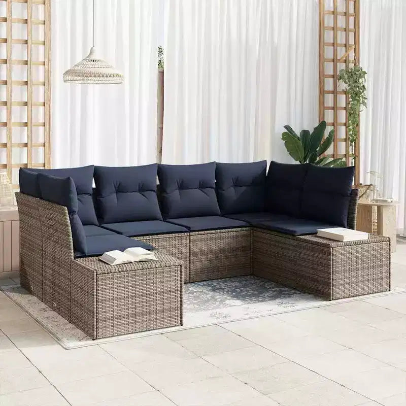 vidaXL Gartensofa-Set mit Kissen 6-teilig Braun Polyrattan