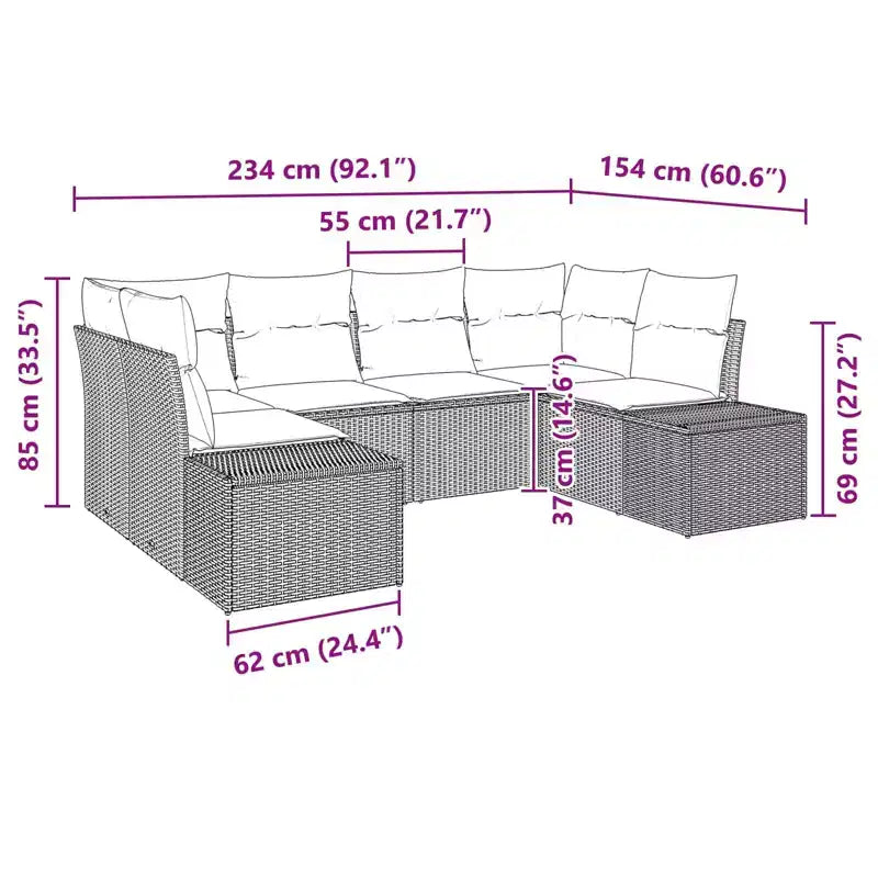 vidaXL Gartensofa-Set mit Kissen 6-teilig Braun Polyrattan