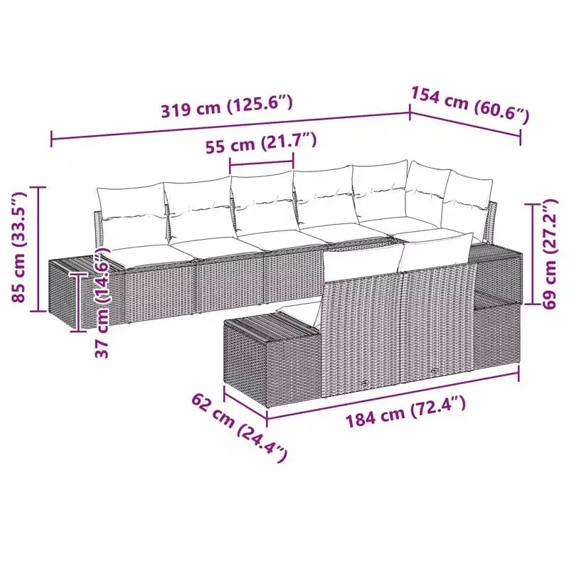 vidaXL Garten-Sofa-Set mit Kissen 8-tlg. Polyrattan