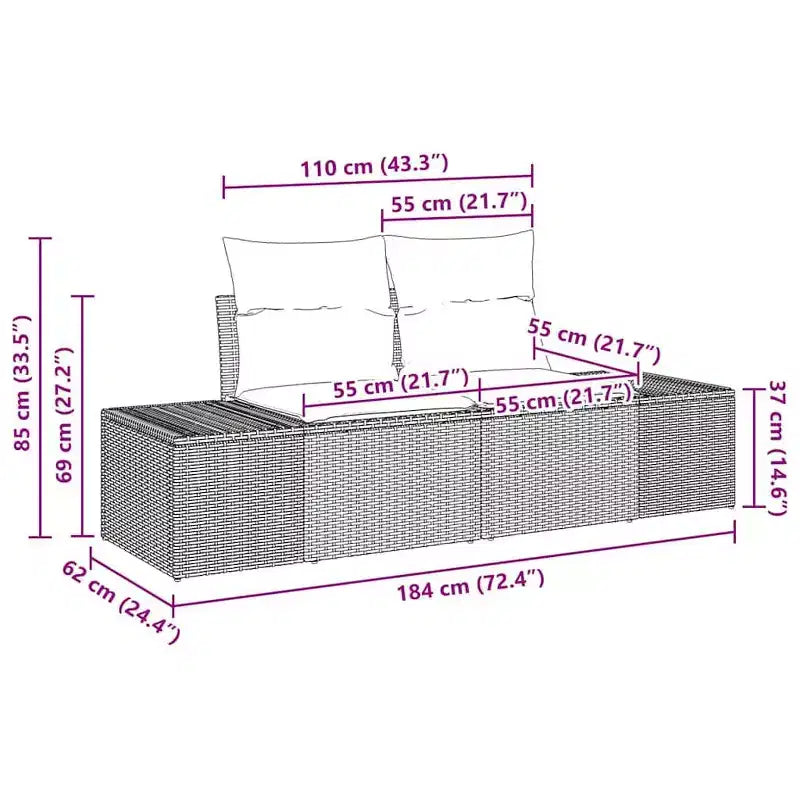 vidaXL Garten-Sofa-Set mit Kissen 8-tlg. Polyrattan