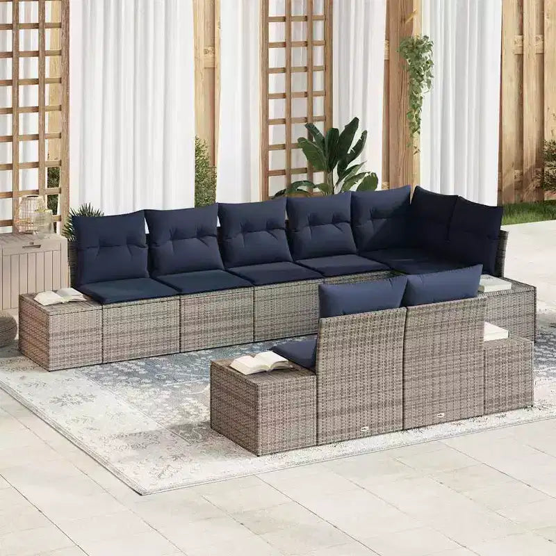 vidaXL Garten-Sofa-Set mit Kissen 8-tlg. Polyrattan