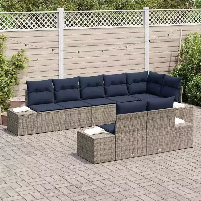 vidaXL Garten-Sofa-Set mit Kissen 8-tlg. Polyrattan