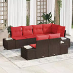 vidaXL Garten-Sofa-Set mit Kissen 7-teilig Braun Polyrattan