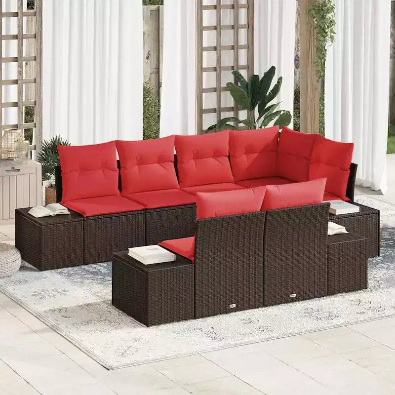 vidaXL Garten-Sofa-Set mit Kissen 7-teilig Braun Polyrattan