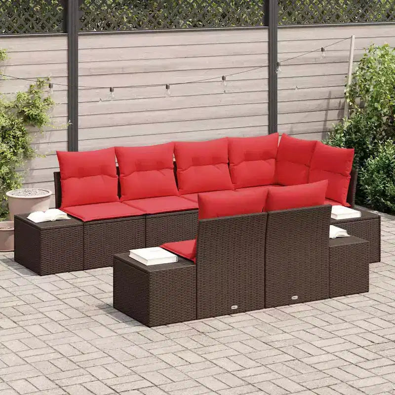 vidaXL Garten-Sofa-Set mit Kissen 7-teilig Braun Polyrattan