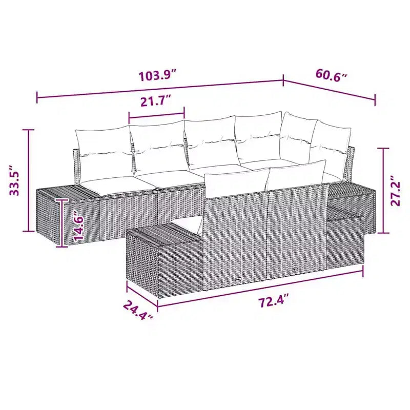 vidaXL Garten-Sofa-Set mit Kissen 7-teilig Braun Polyrattan