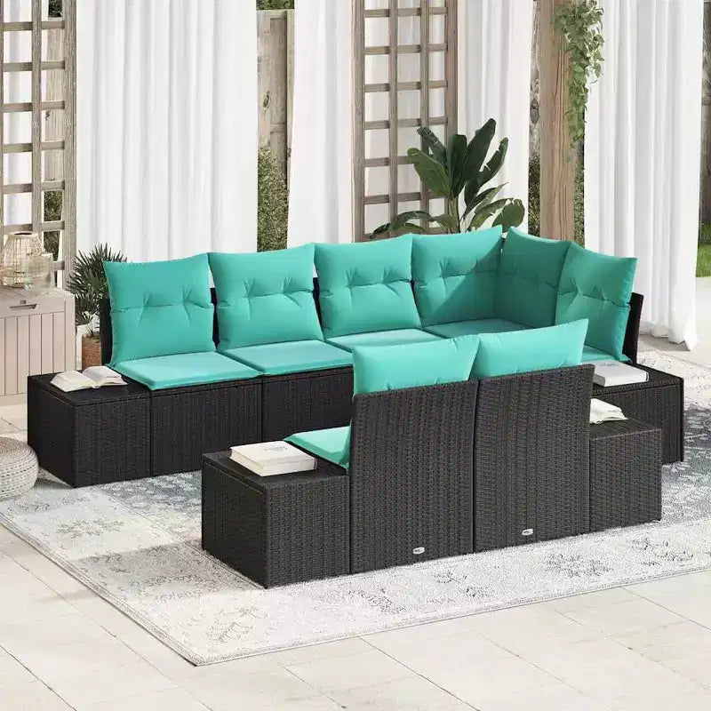 vidaXL Garten-Sofa-Set mit Kissen 7-teilig Braun Polyrattan