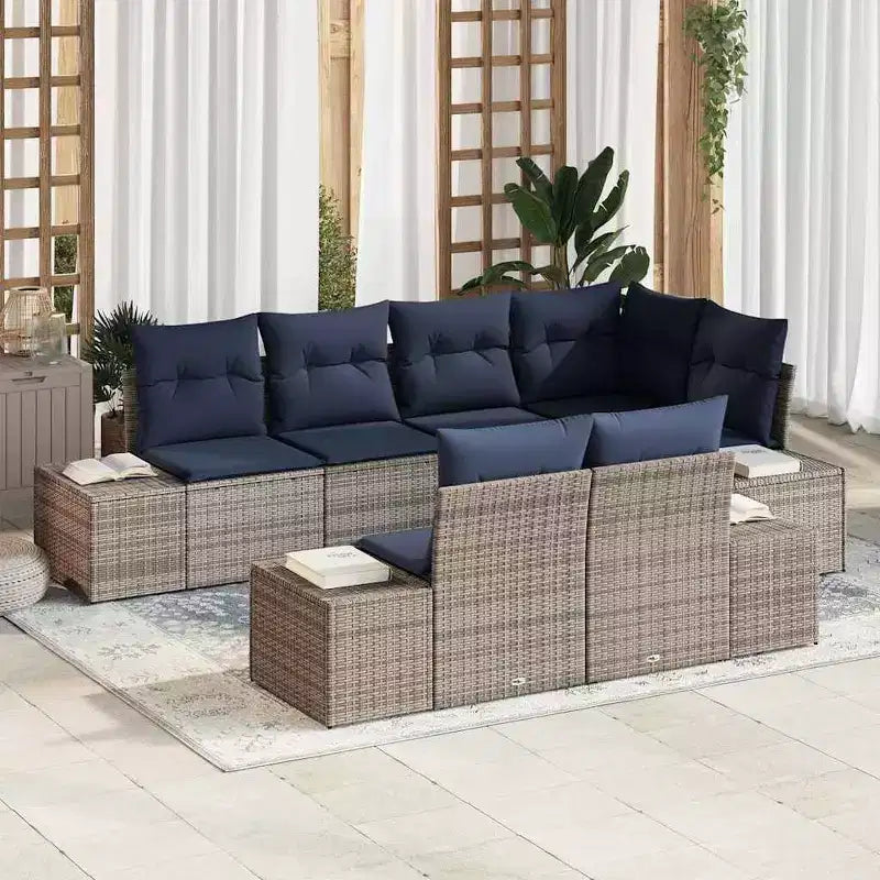 vidaXL Garten-Sofa-Set mit Kissen 7-teilig Braun Polyrattan
