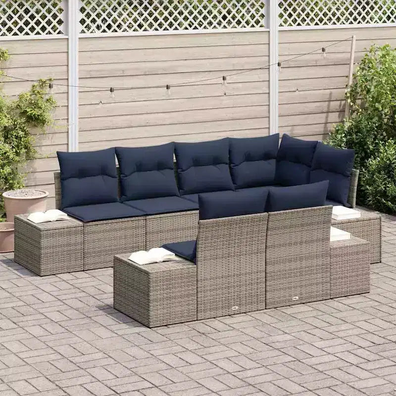 vidaXL Garten-Sofa-Set mit Kissen 7-teilig Braun Polyrattan