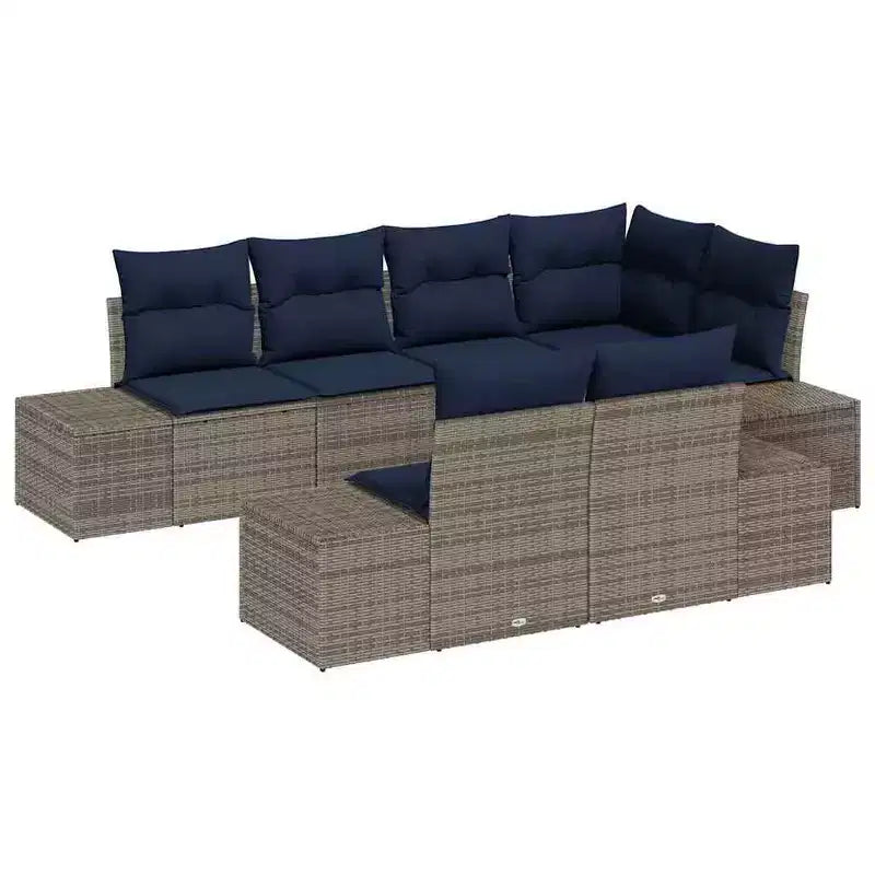 vidaXL Garten-Sofa-Set mit Kissen 7-teilig Braun Polyrattan