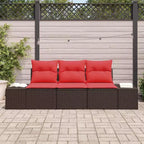 vidaXL Garten-Sofa-Set 3-teilig Braun Polyrattan