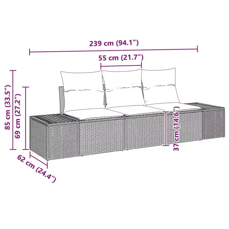 vidaXL Garten-Sofa-Set 3-teilig Braun Polyrattan