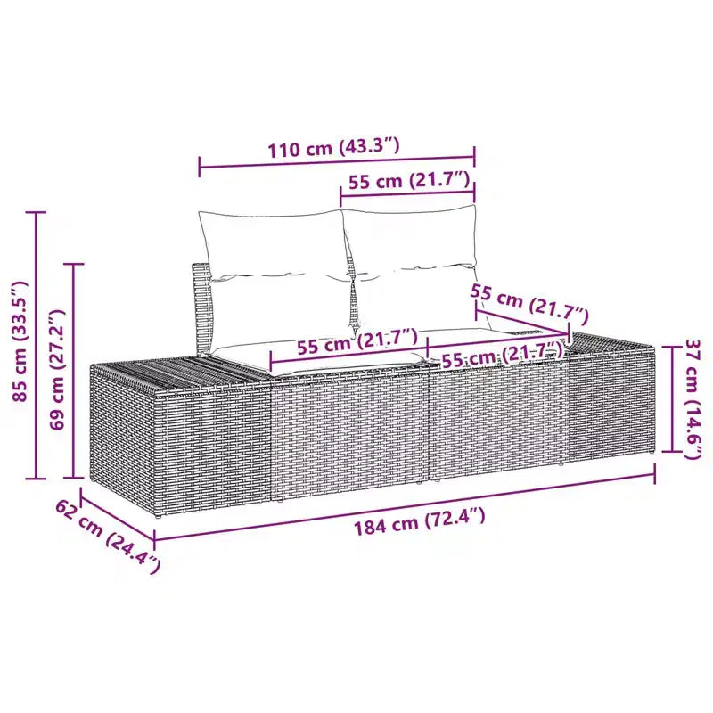 vidaXL Garten-Sofa-Set 3-teilig Braun Polyrattan