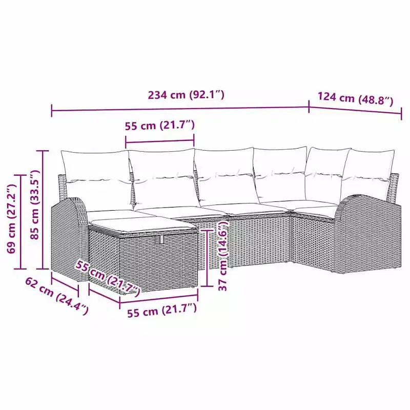 vidaXL Garten-Sofagarnitur 6-teilig Braun und Rot 234 x 124 x 85 cm