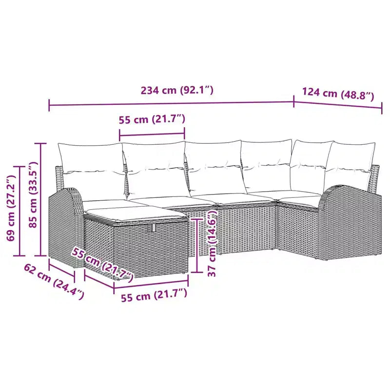 vidaXL Garten-Sofagarnitur 6-teilig Braun und Rot 234 x 124 x 85 cm