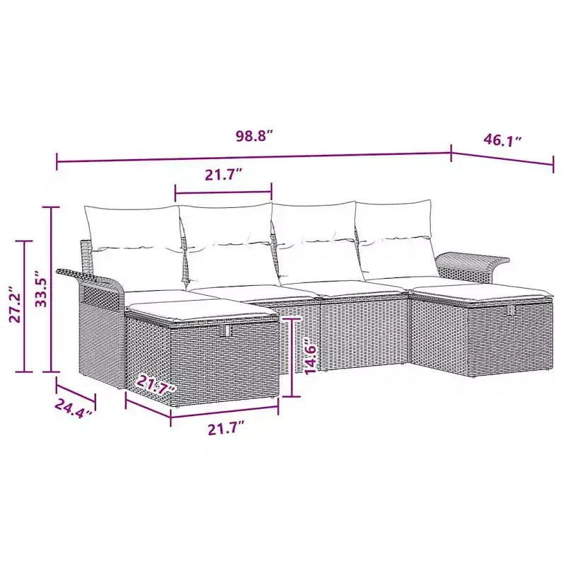 vidaXL Garten-Sofagarnitur 6-teilig Braun und Rot 251 x 117 x 85 cm
