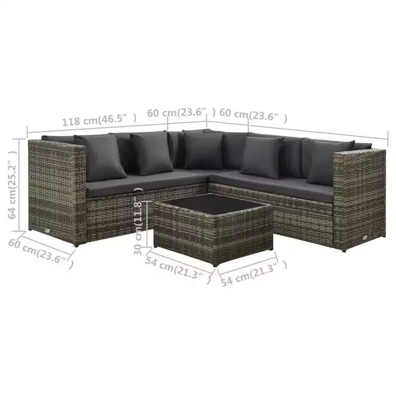 vidaXL Loungemöbel-Set, 4-teilig, mit Couchtisch, Rattan – Braun