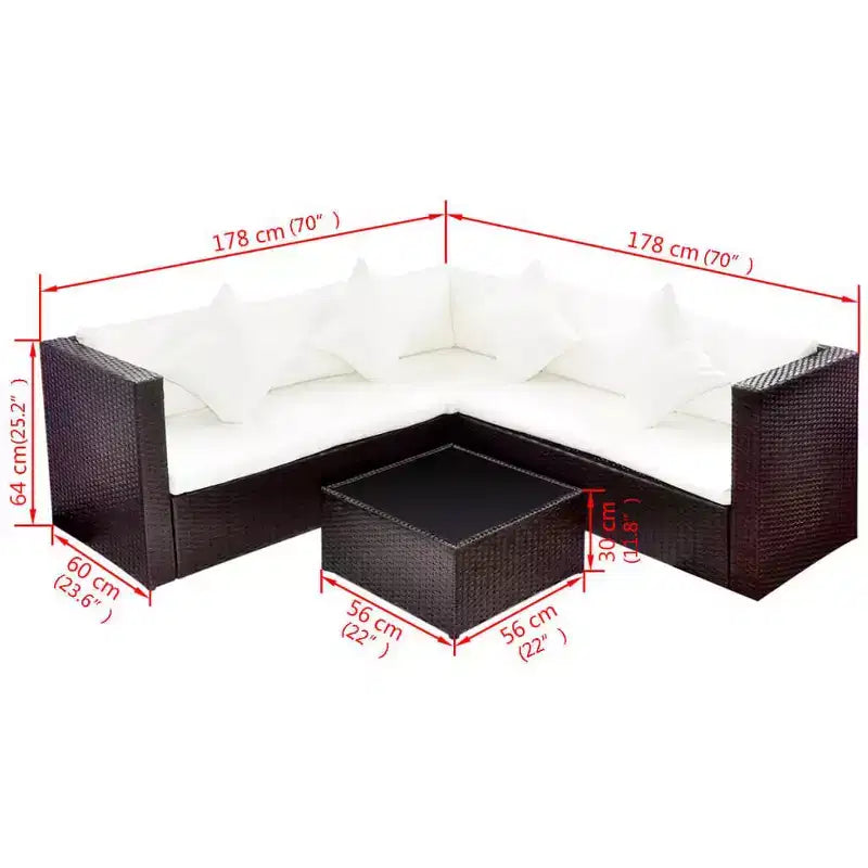 vidaXL Loungemöbel-Set, 4-teilig, mit Couchtisch, Rattan – Braun