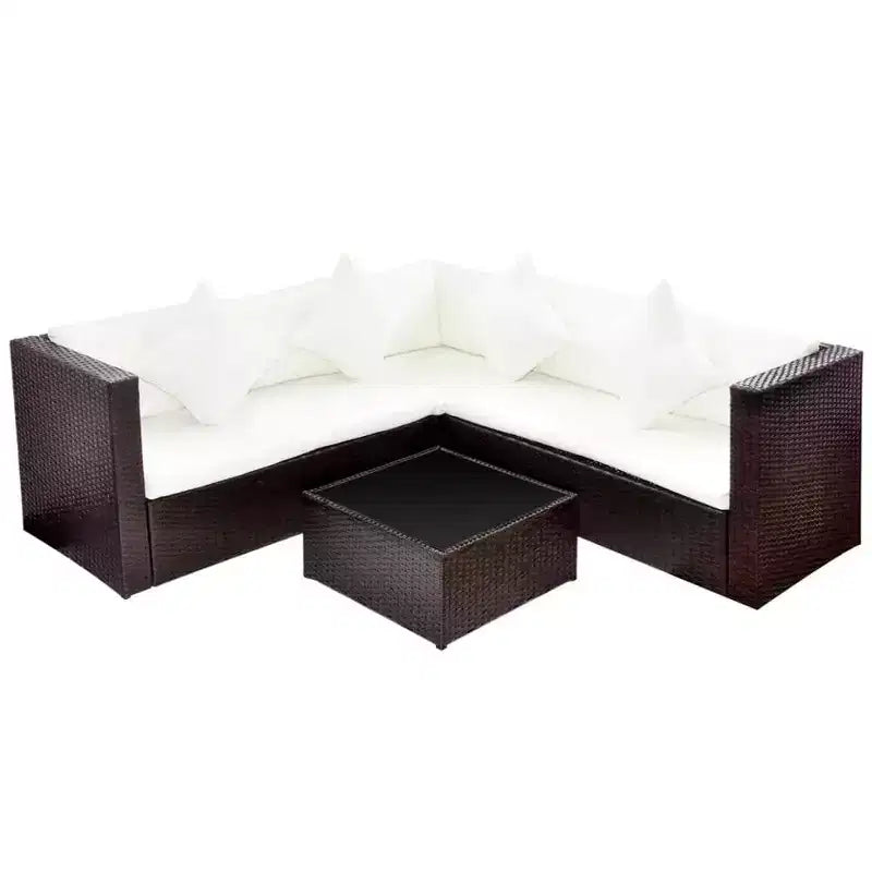 vidaXL Patio Furniture Set 4 Piece Sectional Sofa with Coffee Table Rattan - Brown