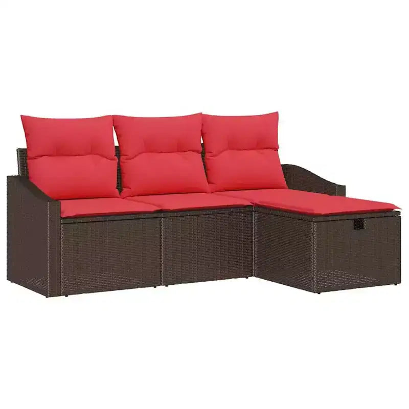 vidaXL Garden Sofa Set with Cushion 4 pcs Brown Poly rattan - Brown Red
