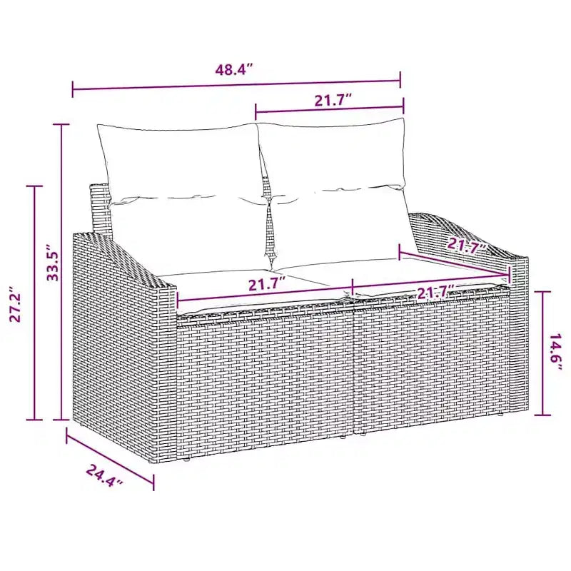 vidaXL Garten-Sofa-Set mit Kissen 4-tlg. Braun Polyrattan - Braun Rot
