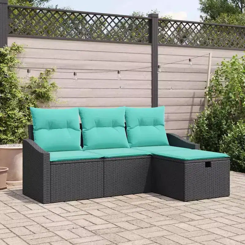 vidaXL Garten-Sofa-Set mit Kissen 4-tlg. Braun Polyrattan - Braun Rot