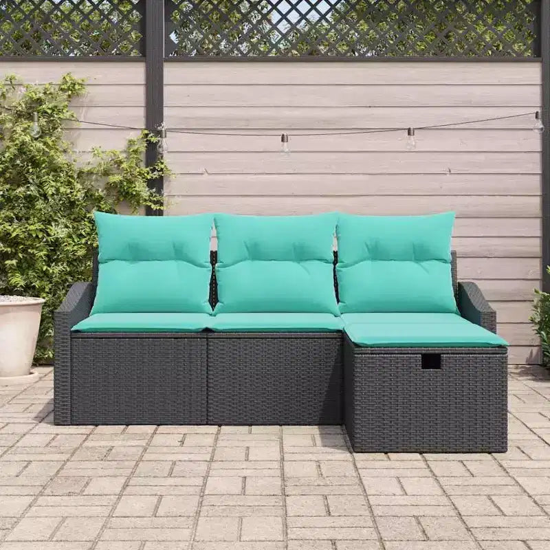 vidaXL Garten-Sofa-Set mit Kissen 4-tlg. Braun Polyrattan - Braun Rot