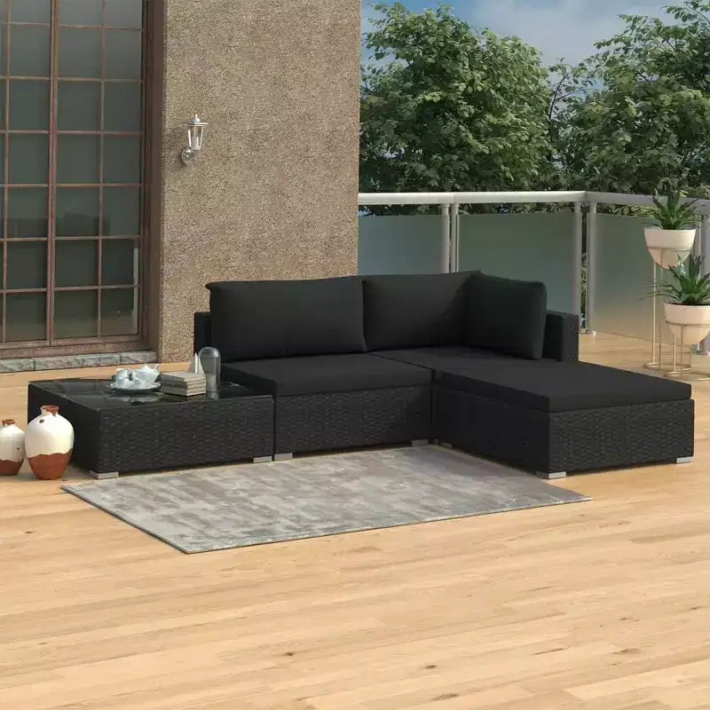 vidaXL Gartenmöbel-Set 4-teiliges Terrassensofa mit Tisch Polyrattan - Grau