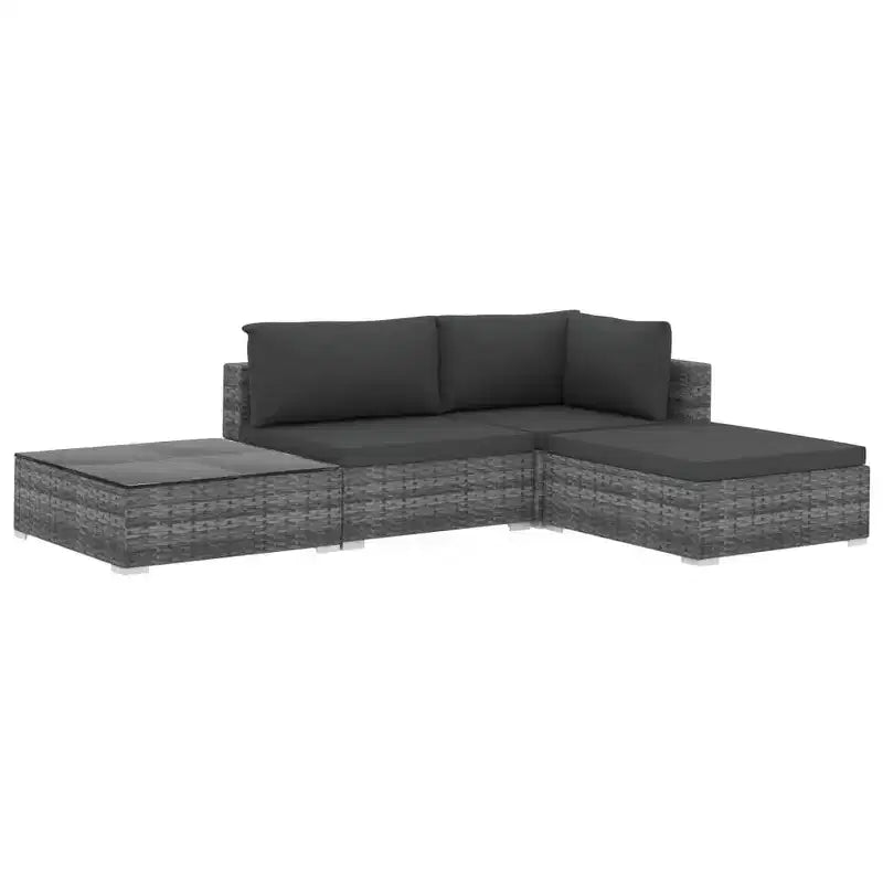 vidaXL Patio Furniture Set 4 Piece Patio Sectional Sofa with Table Poly Rattan - Gray