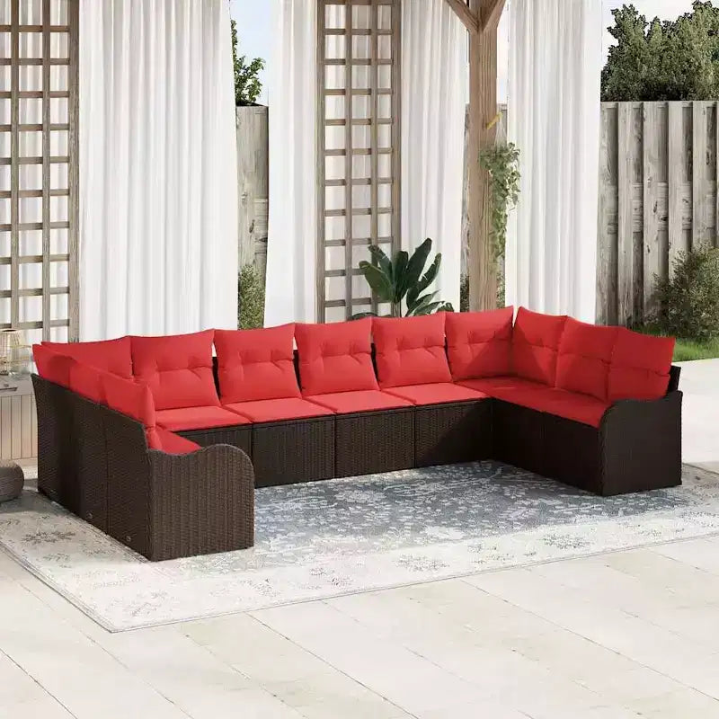 vidaXL Garten-Sitzgruppe mit Kissen 10-tlg. Braun Polyrattan
