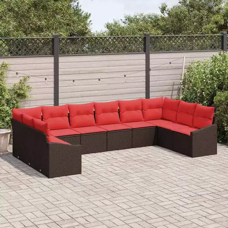 vidaXL Garten-Sitzgruppe mit Kissen 10-tlg. Braun Polyrattan