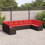 vidaXL Garten-Sitzgruppe mit Kissen 10-tlg. Braun Polyrattan