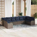 vidaXL Garten-Sitzgruppe mit Kissen 10-tlg. Braun Polyrattan