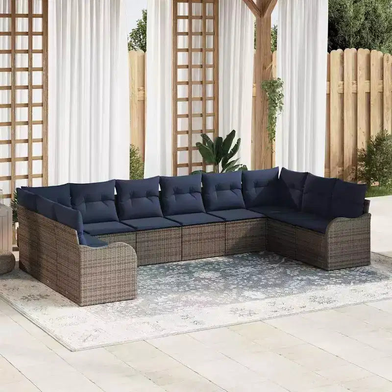 vidaXL Garten-Sitzgruppe mit Kissen 10-tlg. Braun Polyrattan