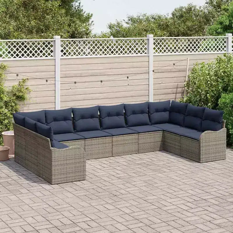 vidaXL Garten-Sitzgruppe mit Kissen 10-tlg. Braun Polyrattan