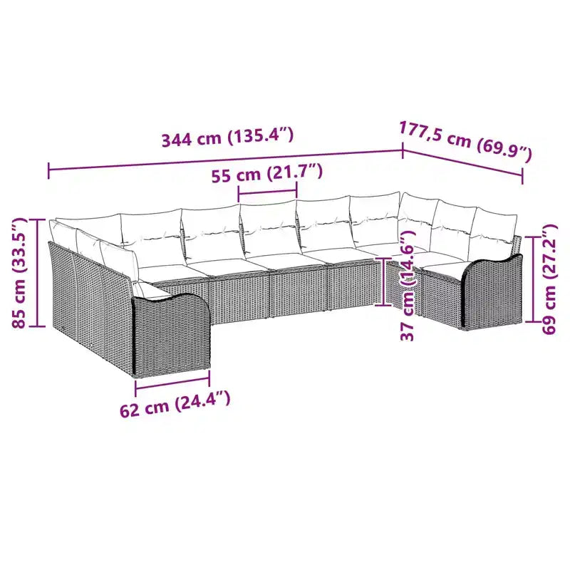 vidaXL Garten-Sitzgruppe mit Kissen 10-tlg. Braun Polyrattan