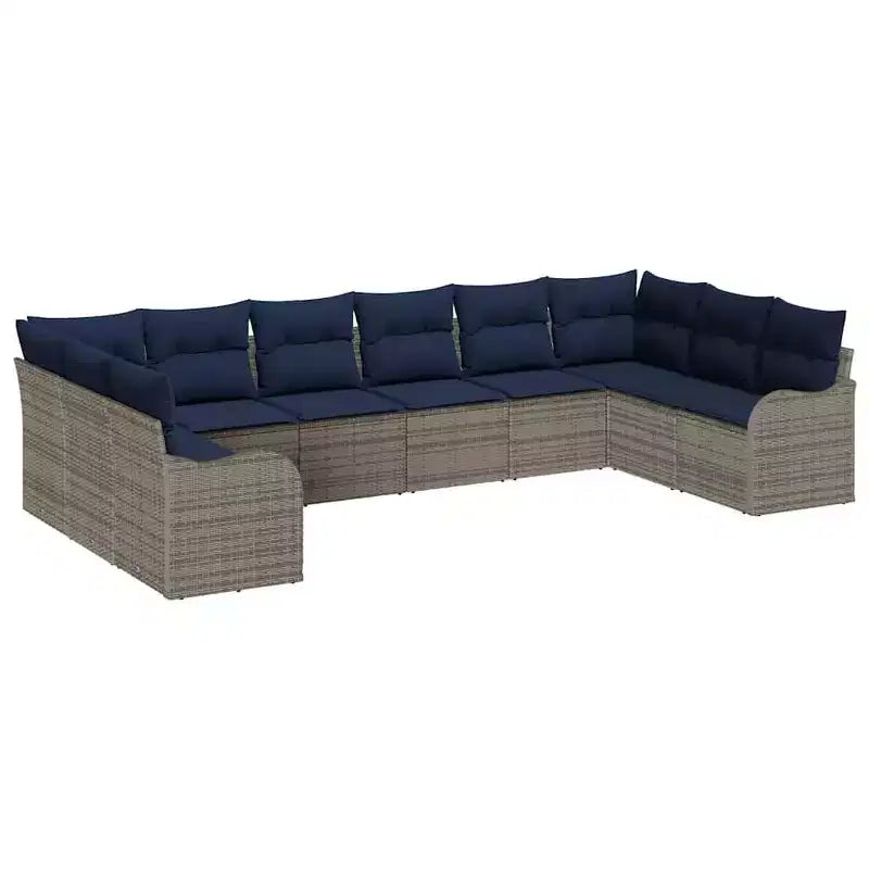 vidaXL Garten-Sitzgruppe mit Kissen 10-tlg. Braun Polyrattan