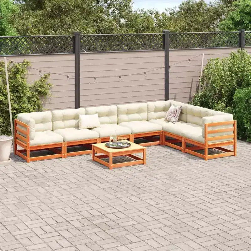 vidaXL Garten-Sofa-Set Massives Kiefernholz Großes Modulares Outdoor-Sofa - Naturkiefer Ohne Kissen