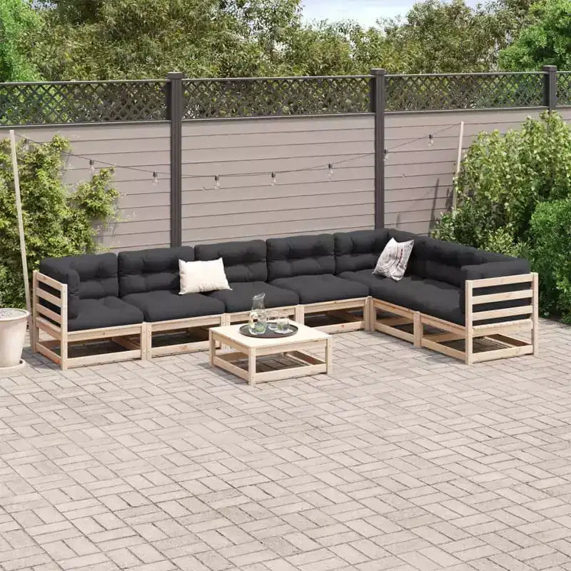 vidaXL Garten-Sofa-Set Massives Kiefernholz Großes Modulares Outdoor-Sofa - Naturkiefer Ohne Kissen