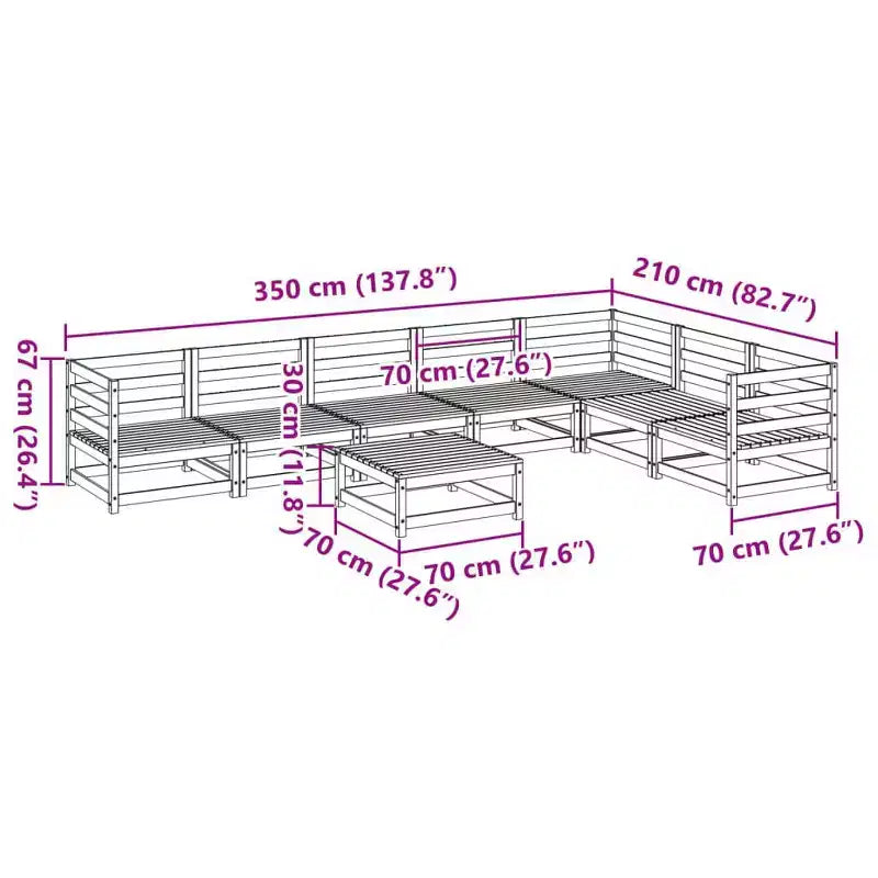 vidaXL Garten-Sofa-Set Massives Kiefernholz Großes Modulares Outdoor-Sofa - Naturkiefer Ohne Kissen