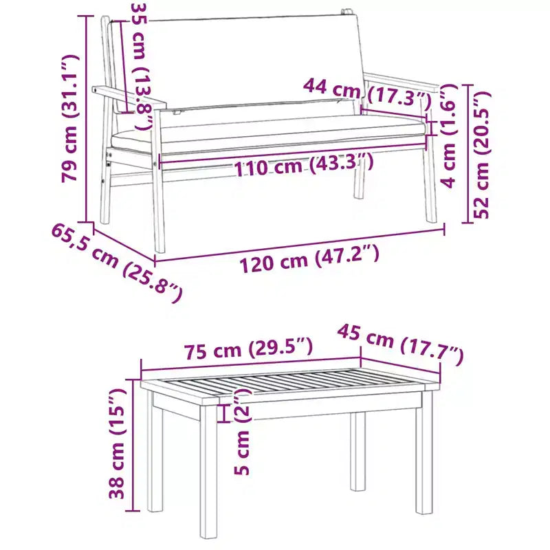 vidaXL Garten-Sofa-Set 4-tlg. Braun 75 x 45 x 38 cm Massivholz Akazie