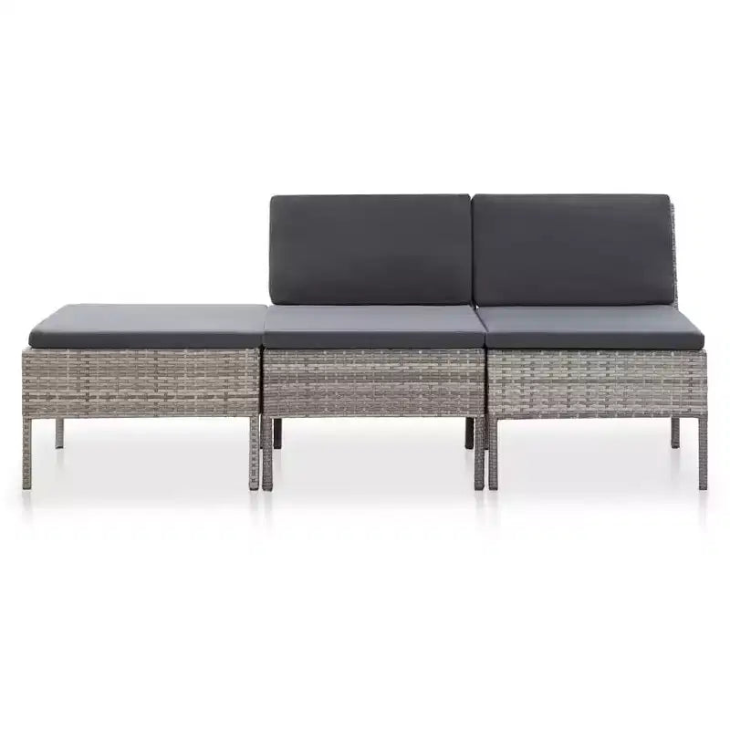 vidaXL Loungeset 3-teilig Polyrattan Sitzgruppe mit Couchtisch