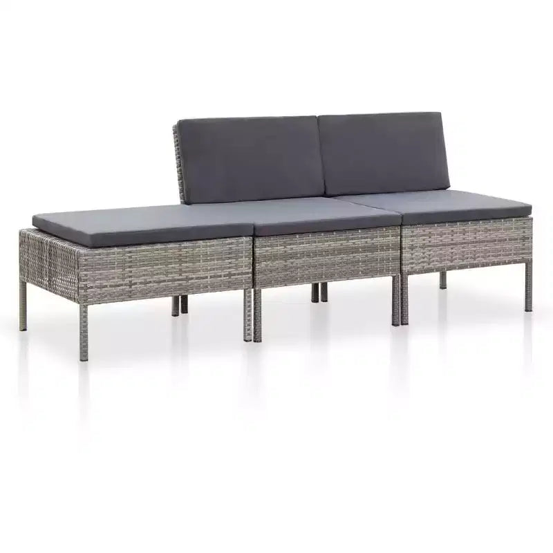 vidaXL Loungeset 3-teilig Polyrattan Sitzgruppe mit Couchtisch