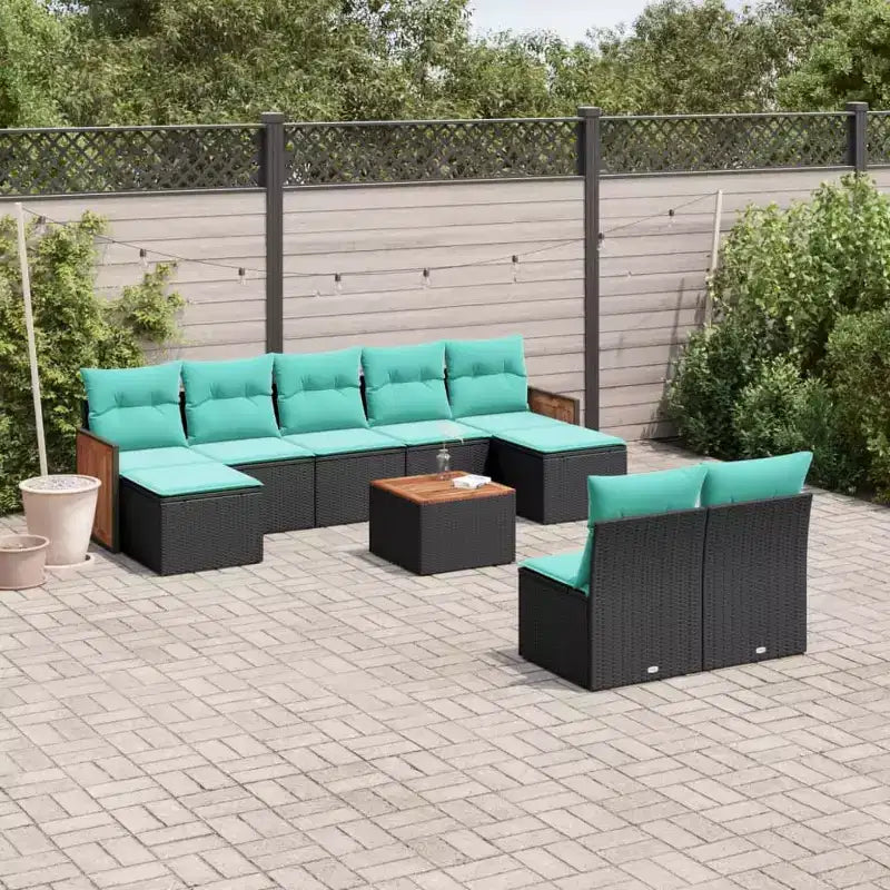 vidaXL Polyrattan-Sitzgruppe Schwarz, Blau