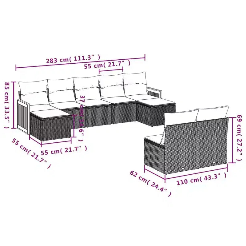vidaXL Polyrattan-Sitzgruppe Schwarz, Blau