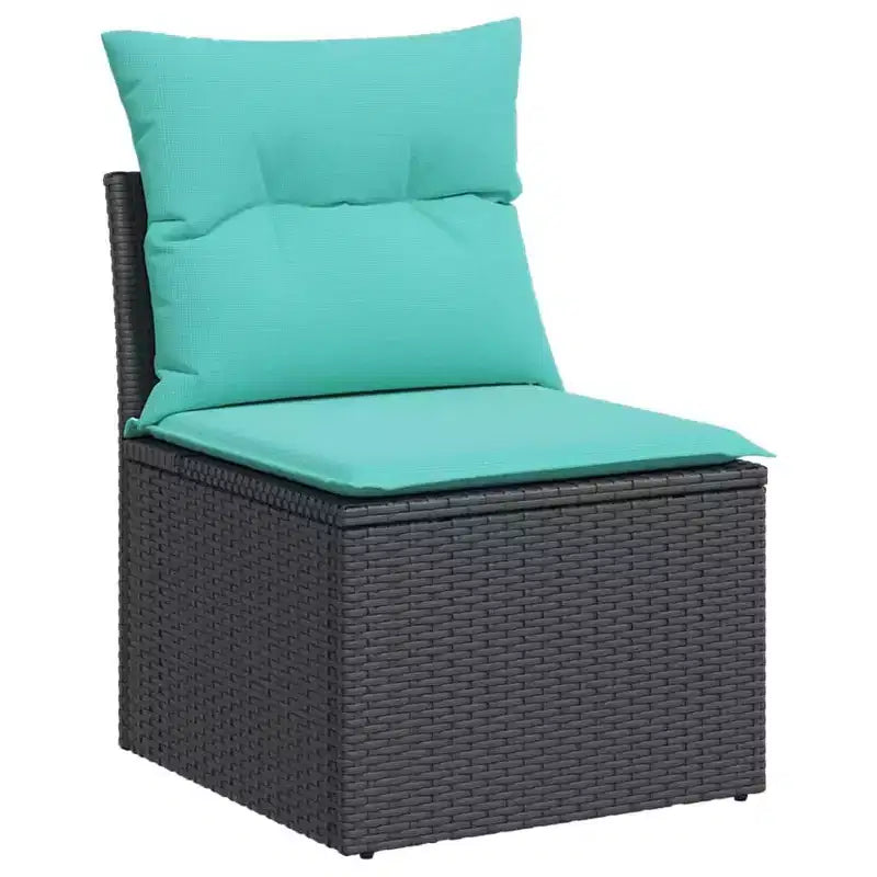 vidaXL Polyrattan-Sitzgruppe Schwarz, Blau