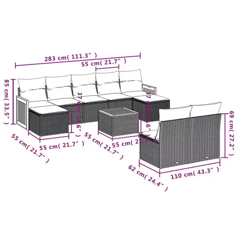 vidaXL Polyrattan-Sitzgruppe Schwarz, Blau