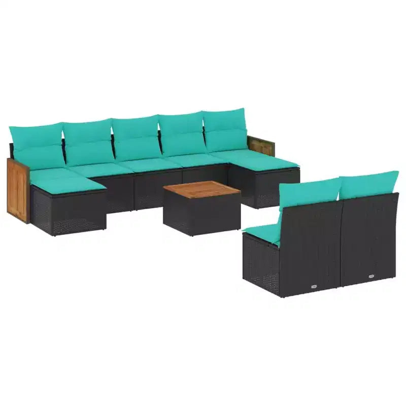 vidaXL Polyrattan-Sitzgruppe Schwarz, Blau