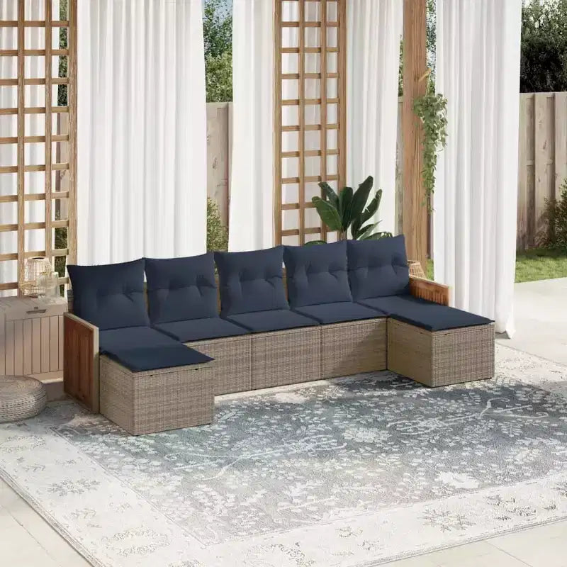 vidaXL Garten-Sofagarnitur PE-Rattan, pulverbeschichteter Stahl, 7-teilig